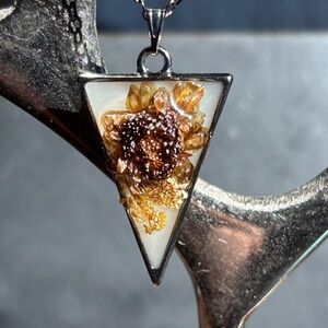 Triangular Silver and Gold Floral Necklace